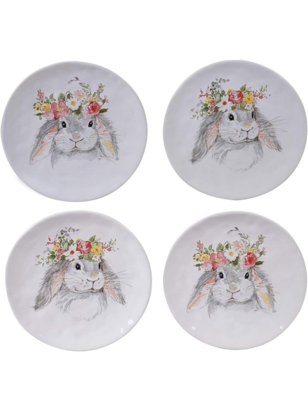 Set of 4 Assorted Ceramic Dessert Plates - Easter Bunny Designs, 8.5 Inch